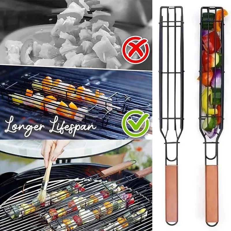 Portable Stainless Steel BBQ Grilling Basket – Non-Stick Grill Basket for Veggies, Meat &amp; More