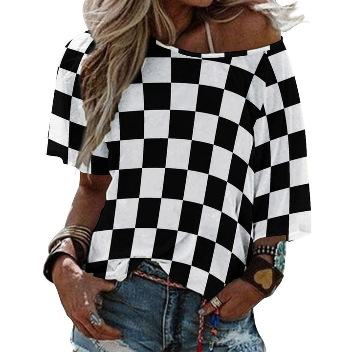 Checkered Flag Off-Shoulder Women&