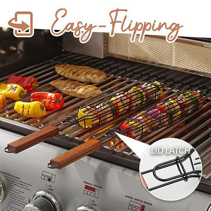 Portable Stainless Steel BBQ Grilling Basket – Non-Stick Grill Basket for Veggies, Meat &amp; More