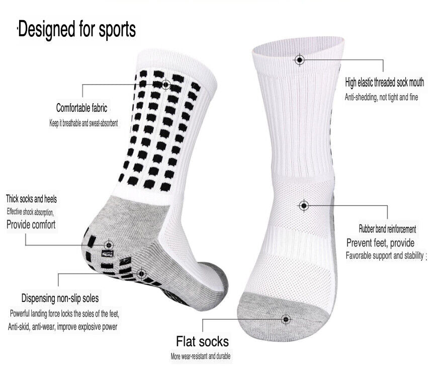 Anti-Slip Sports Grip Crew Socks – 3 Pairs | USA Only