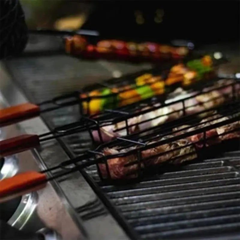 Portable Stainless Steel BBQ Grilling Basket – Non-Stick Grill Basket for Veggies, Meat &amp; More