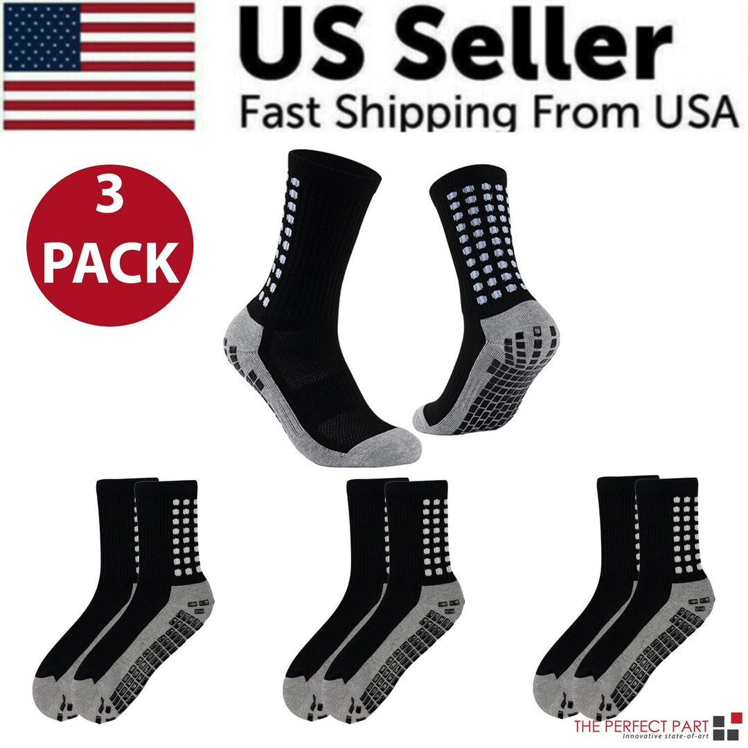 Anti-Slip Sports Grip Crew Socks – 3 Pairs | USA Only