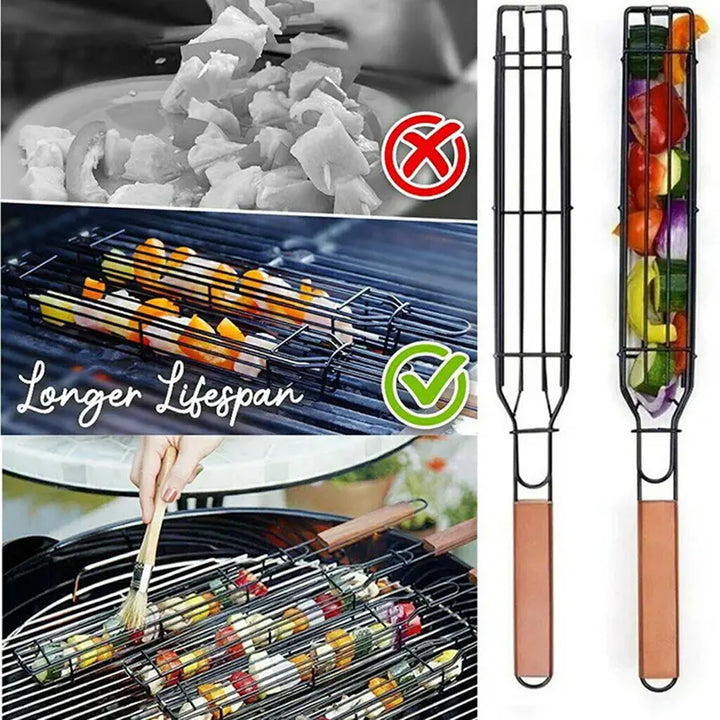 Portable Stainless Steel BBQ Grilling Basket – Non-Stick Grill Basket for Veggies, Meat &amp; More