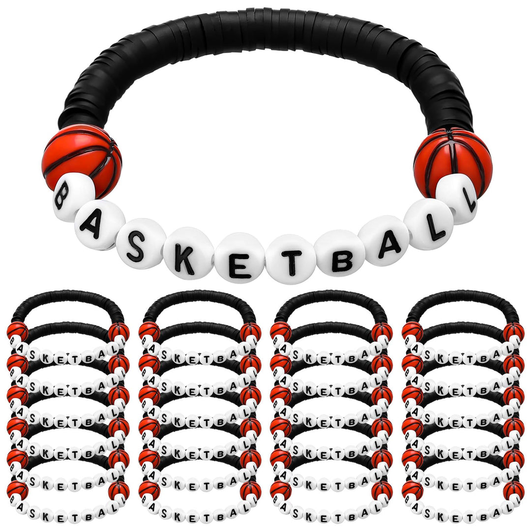 Basketball Bracelets 24-Pack – Stackable Clay Beaded Charm Bracelets | Team Party Favors &amp; Gifts