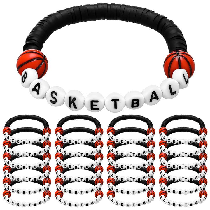 Basketball Bracelets 24-Pack – Stackable Clay Beaded Charm Bracelets | Team Party Favors &amp; Gifts