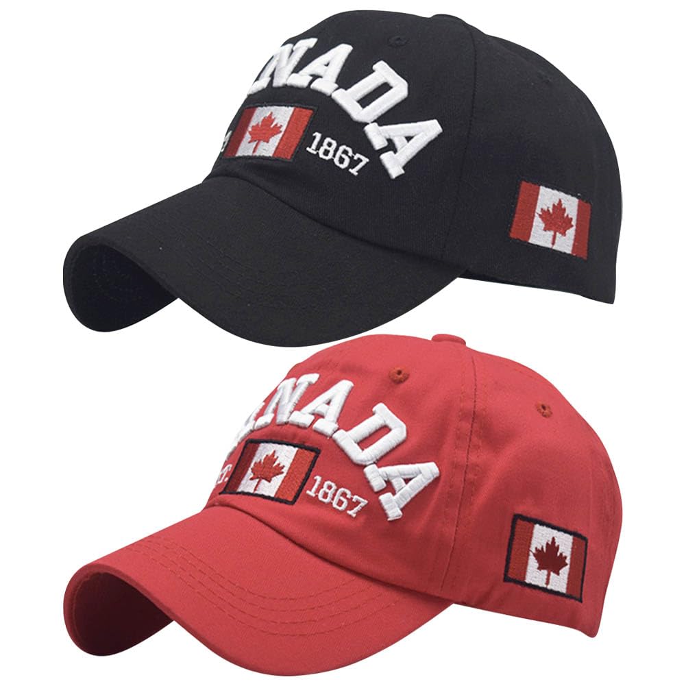 Canada Maple Leaf Baseball Caps – 2-Pack Embroidered Adjustable Hats for Men &amp; Women