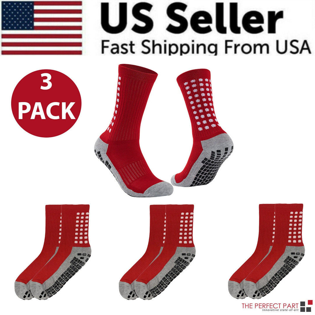 Anti-Slip Sports Grip Crew Socks – 3 Pairs | USA Only