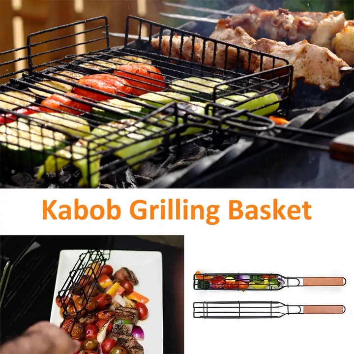 Portable Stainless Steel BBQ Grilling Basket – Non-Stick Grill Basket for Veggies, Meat &amp; More