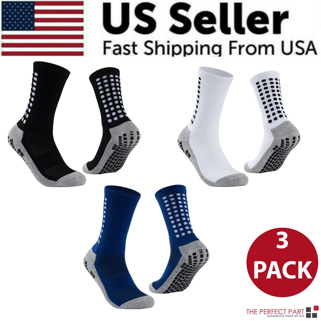 Anti-Slip Sports Grip Crew Socks – 3 Pairs | USA Only