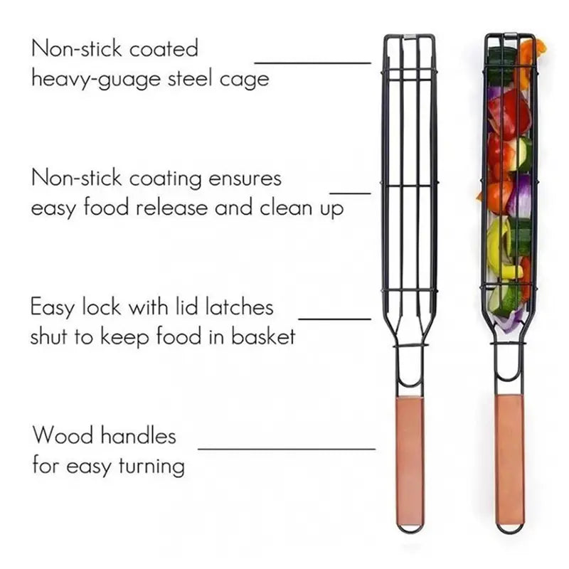 Portable Stainless Steel BBQ Grilling Basket – Non-Stick Grill Basket for Veggies, Meat &amp; More
