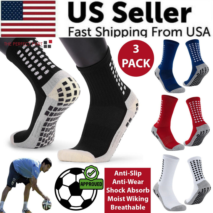 Anti-Slip Sports Grip Crew Socks – 3 Pairs | USA Only