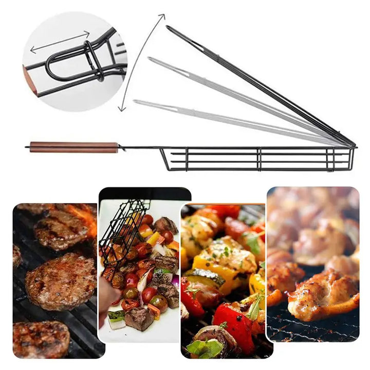 Portable Stainless Steel BBQ Grilling Basket – Non-Stick Grill Basket for Veggies, Meat &amp; More