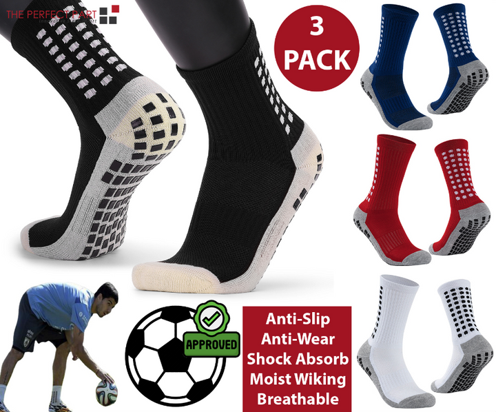 Anti-Slip Sports Grip Crew Socks – 3 Pairs | USA Only
