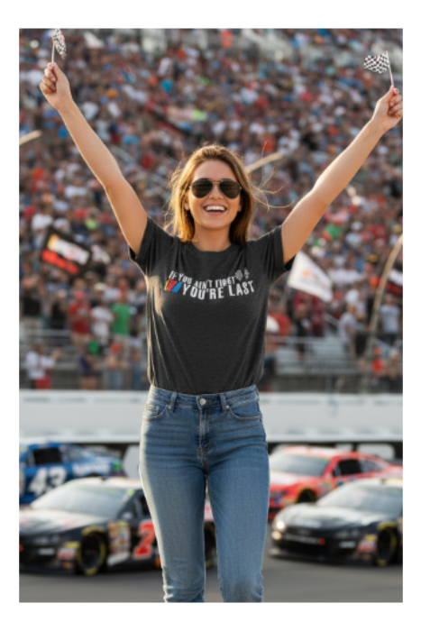 If You Ain't First You're Last Tee – Women in Stands at NASCAR Race