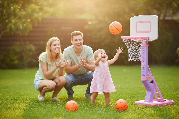 Kids Basketball Hoop – Toddler with Parents Clapping Lifestyle